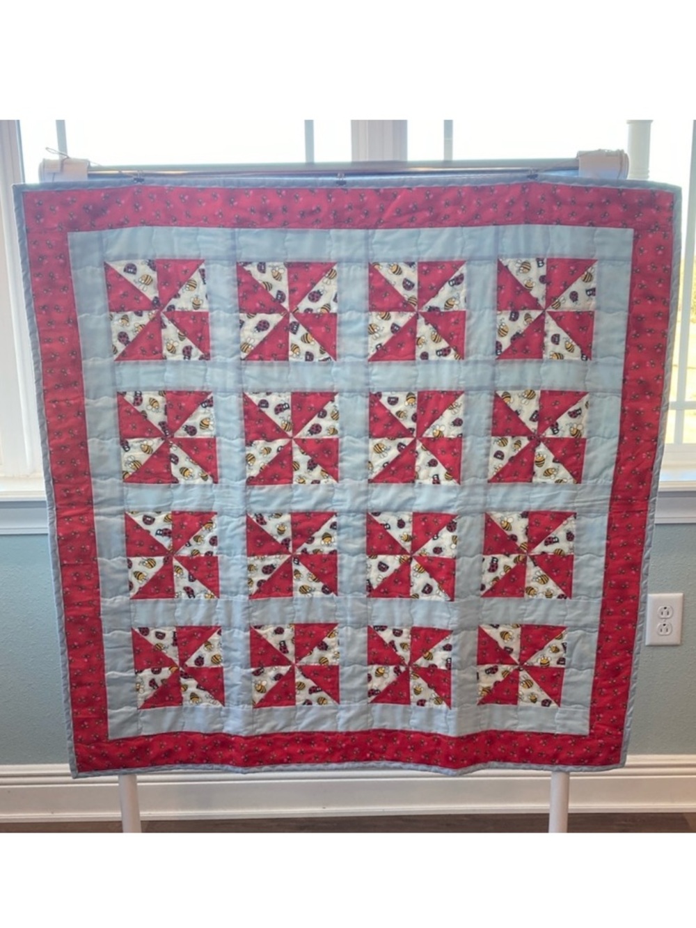 Handmade Ladybug Bee Pinwheel Baby Quilt